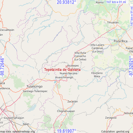 Tepetzintla de Galeana on map