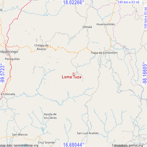 Loma Tuza on map