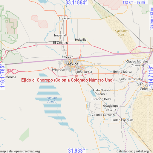 Ejido el Choropo (Colonia Colorado Número Uno) on map