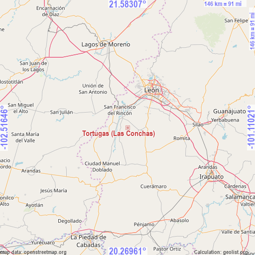 Tortugas (Las Conchas) on map