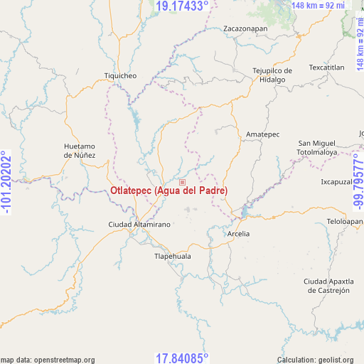 Otlatepec (Agua del Padre) on map