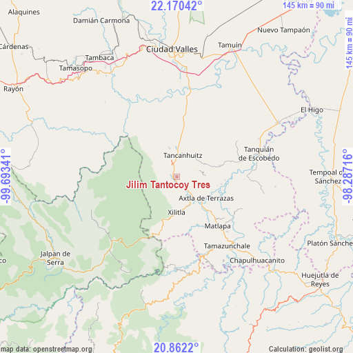 Jilim Tantocoy Tres on map