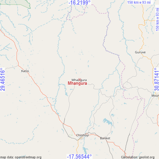 Mhangura on map