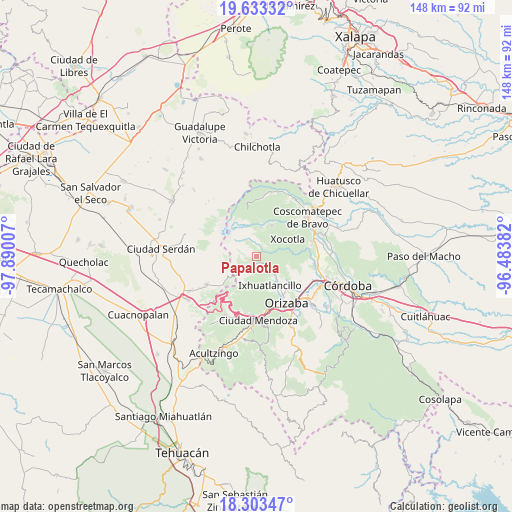 Papalotla on map