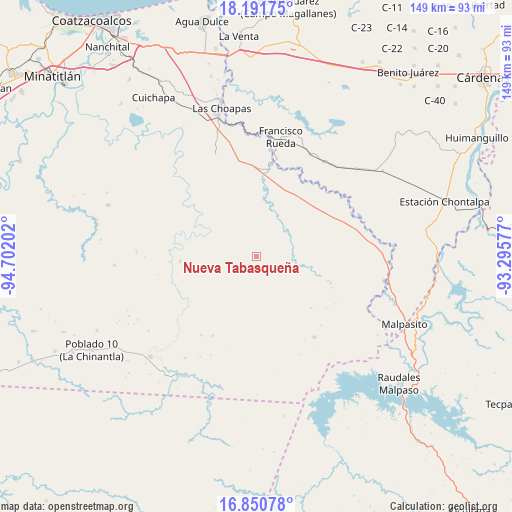 Nueva Tabasqueña on map