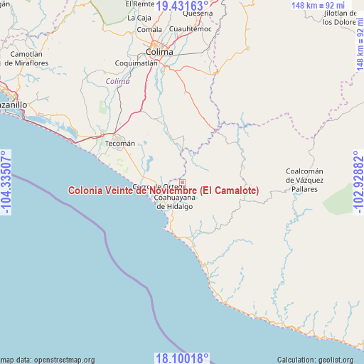Colonia Veinte de Noviembre (El Camalote) on map