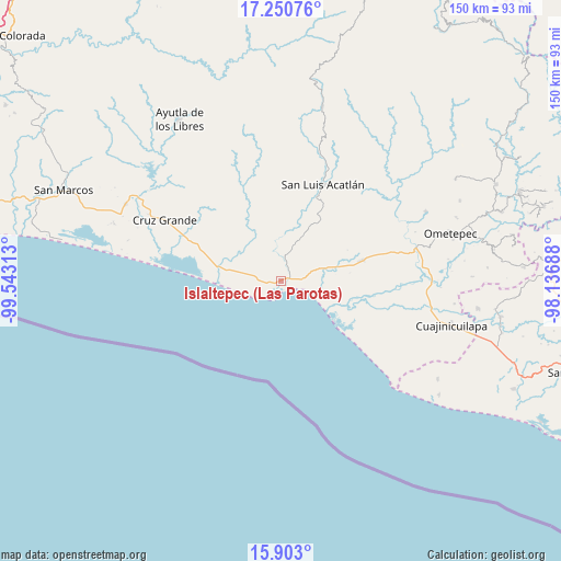 Islaltepec (Las Parotas) on map