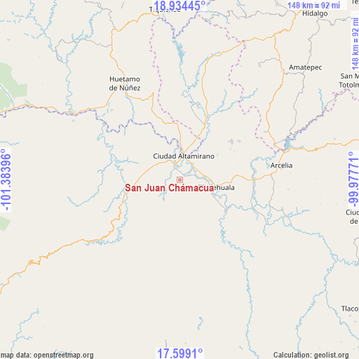San Juan Chámacua on map