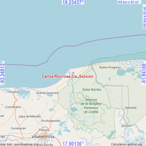 Carlos Rovirosa 1ra. Sección on map