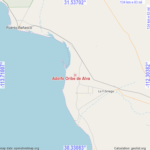 Adolfo Oribe de Alva on map