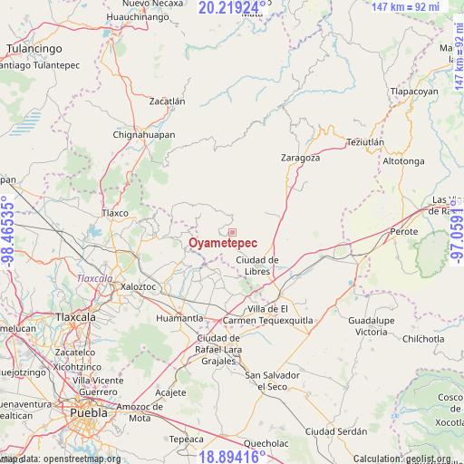 Oyametepec on map