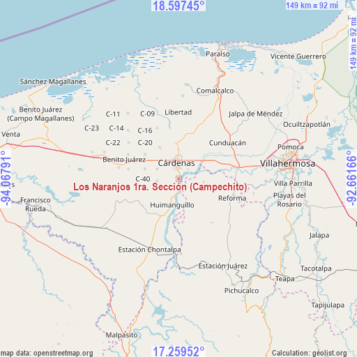 Los Naranjos 1ra. Sección (Campechito) on map