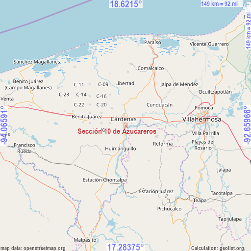 Sección 10 de Azucareros on map