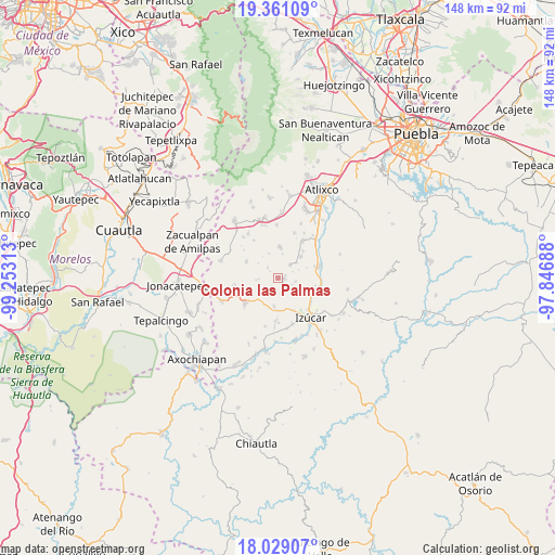 Colonia las Palmas on map