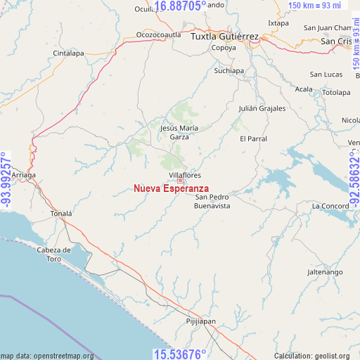 Nueva Esperanza on map