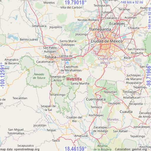 Metztitla on map