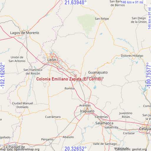 Colonia Emiliano Zapata (El Cerrito) on map