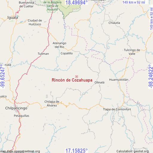 Rincón de Cozahuapa on map