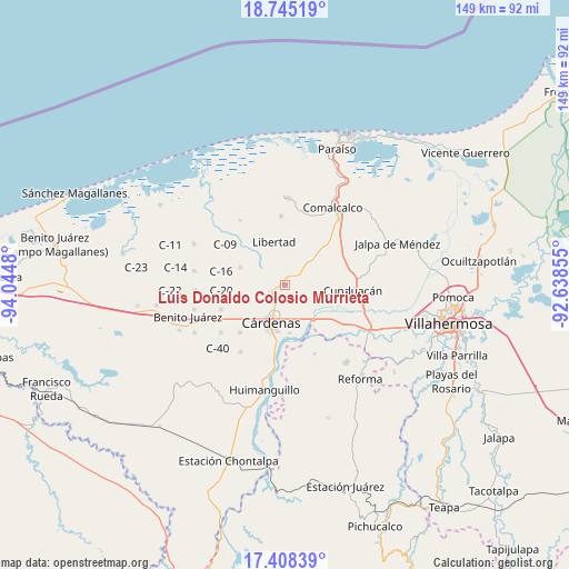 Luis Donaldo Colosio Murrieta on map