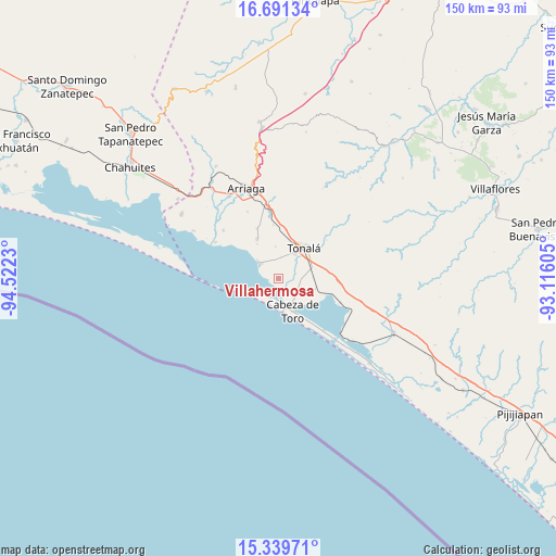 Villahermosa on map