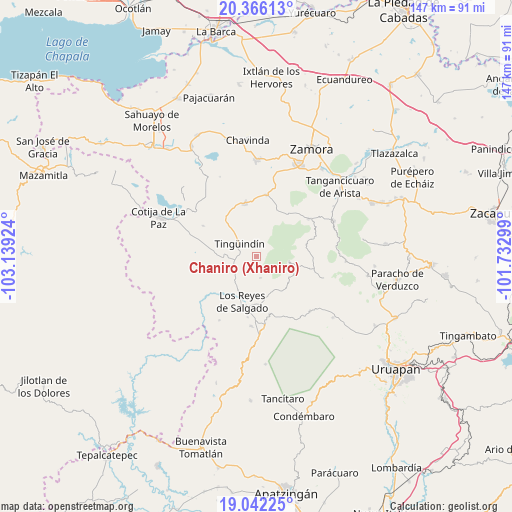 Chaniro (Xhaniro) on map