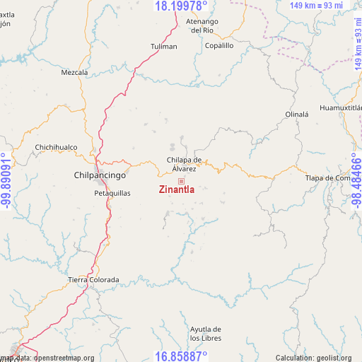 Zinantla on map