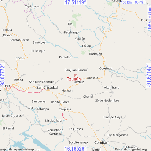 Tzunún on map