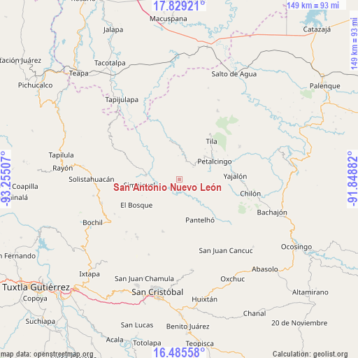 San Antonio Nuevo León on map