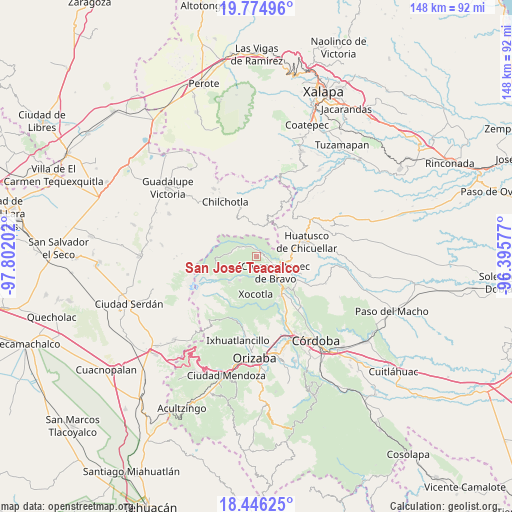 San José Teacalco on map