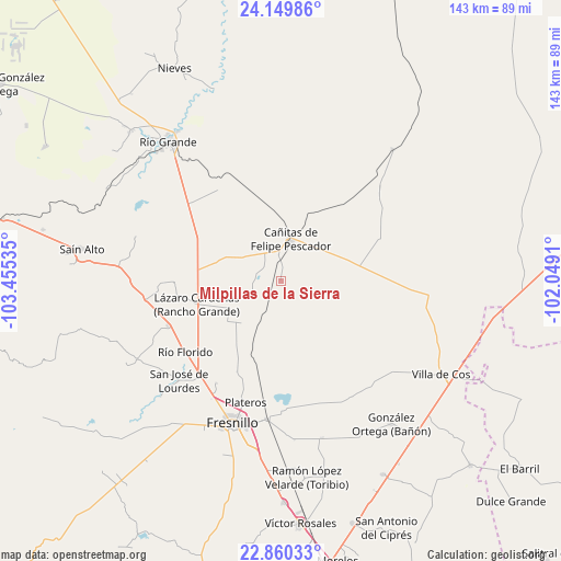 Milpillas de la Sierra on map