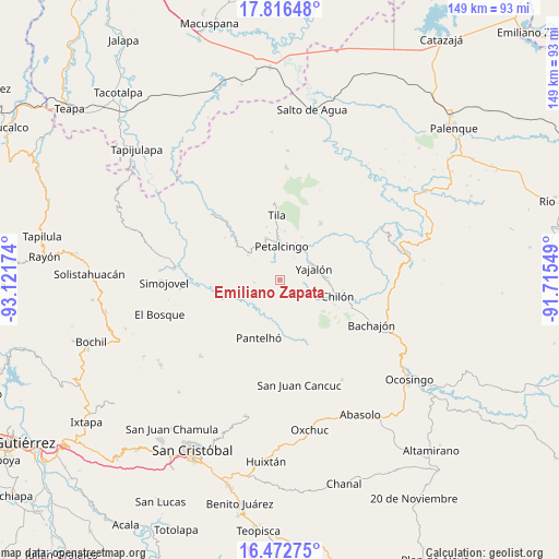 Emiliano Zapata on map