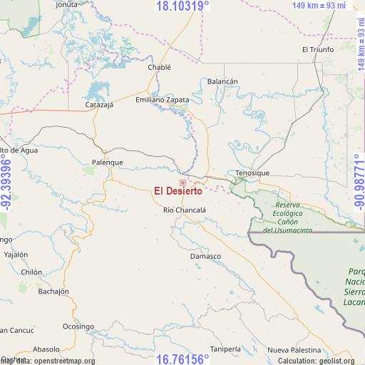 El Desierto on map