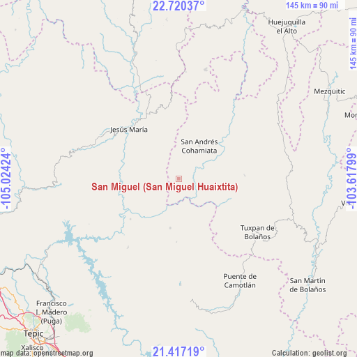 San Miguel (San Miguel Huaixtita) on map