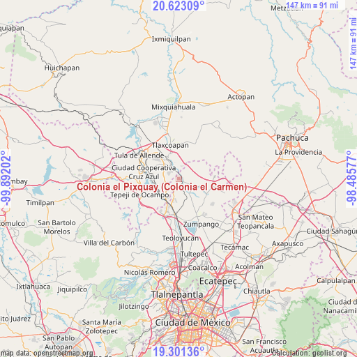 Colonia el Pixquay (Colonia el Carmen) on map