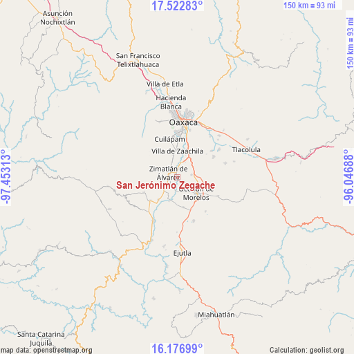 San Jerónimo Zegache on map
