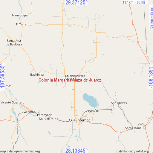Colonia Margarita Maza de Juárez on map