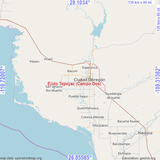Ejido Tepeyac (Campo Dos) on map