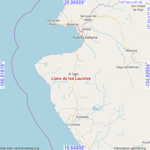 Llano de los Laureles on map