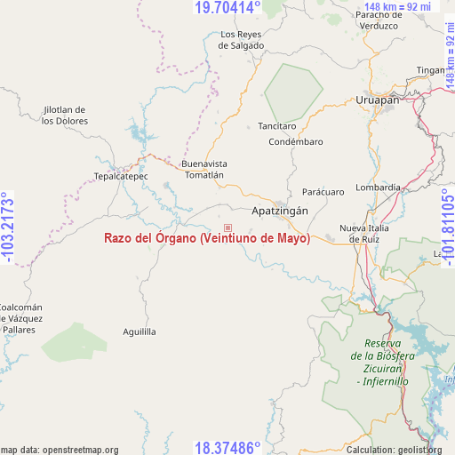 Razo del Órgano (Veintiuno de Mayo) on map