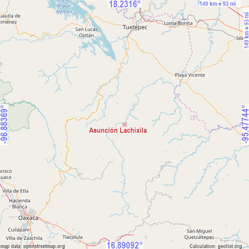 Asunción Lachixila on map