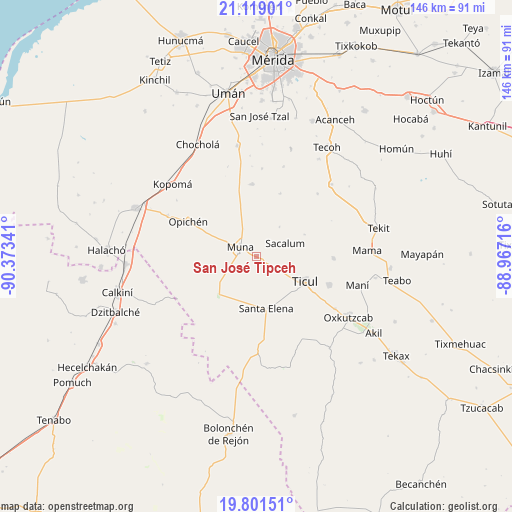San José Tipceh on map