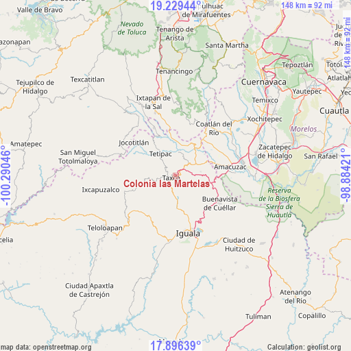 Colonia las Martelas on map