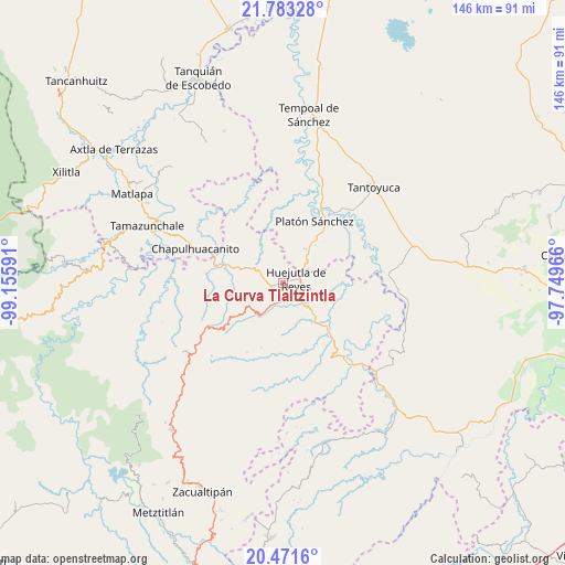 La Curva Tlaltzintla on map