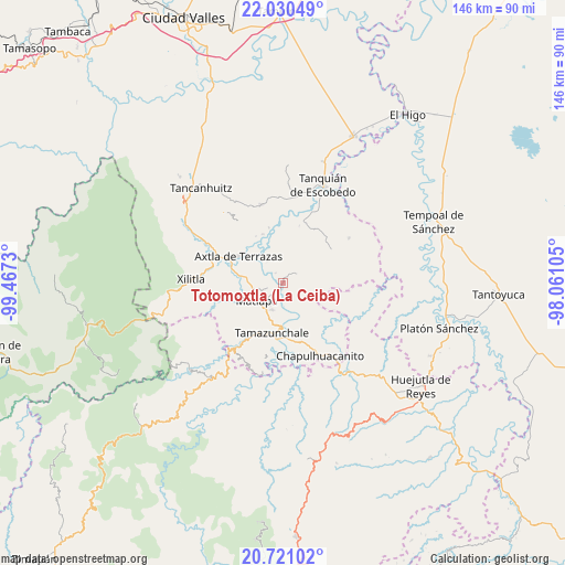 Totomoxtla (La Ceiba) on map