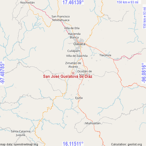 San José Guelatová de Díaz on map