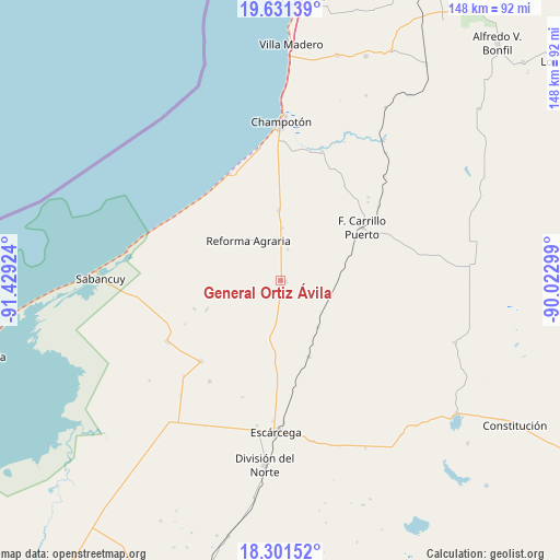 General Ortiz Ávila on map