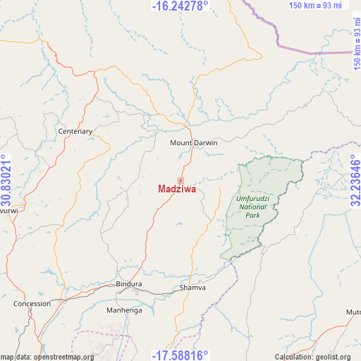 Madziwa on map