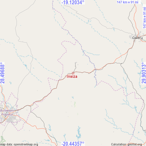 Insiza on map