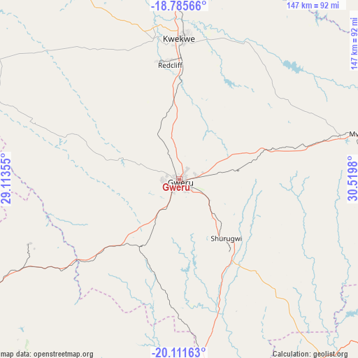 Gweru on map