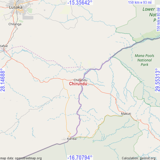 Chirundu on map